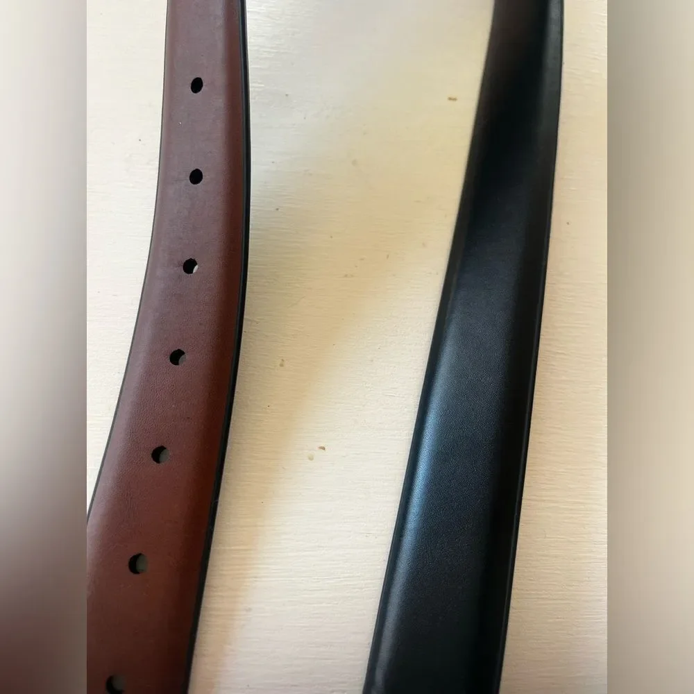 Alfani reversible Brown/Black Leather Belt with Silver Buckle